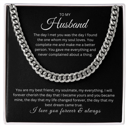 To My Husband Cuban Link Chain Necklace