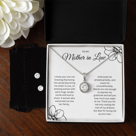 To My Mother In Law Necklace & Matching CZ Earrings