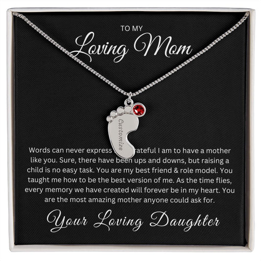 To My Loving Mom | Baby Foot with Birthstone & Name Engraving